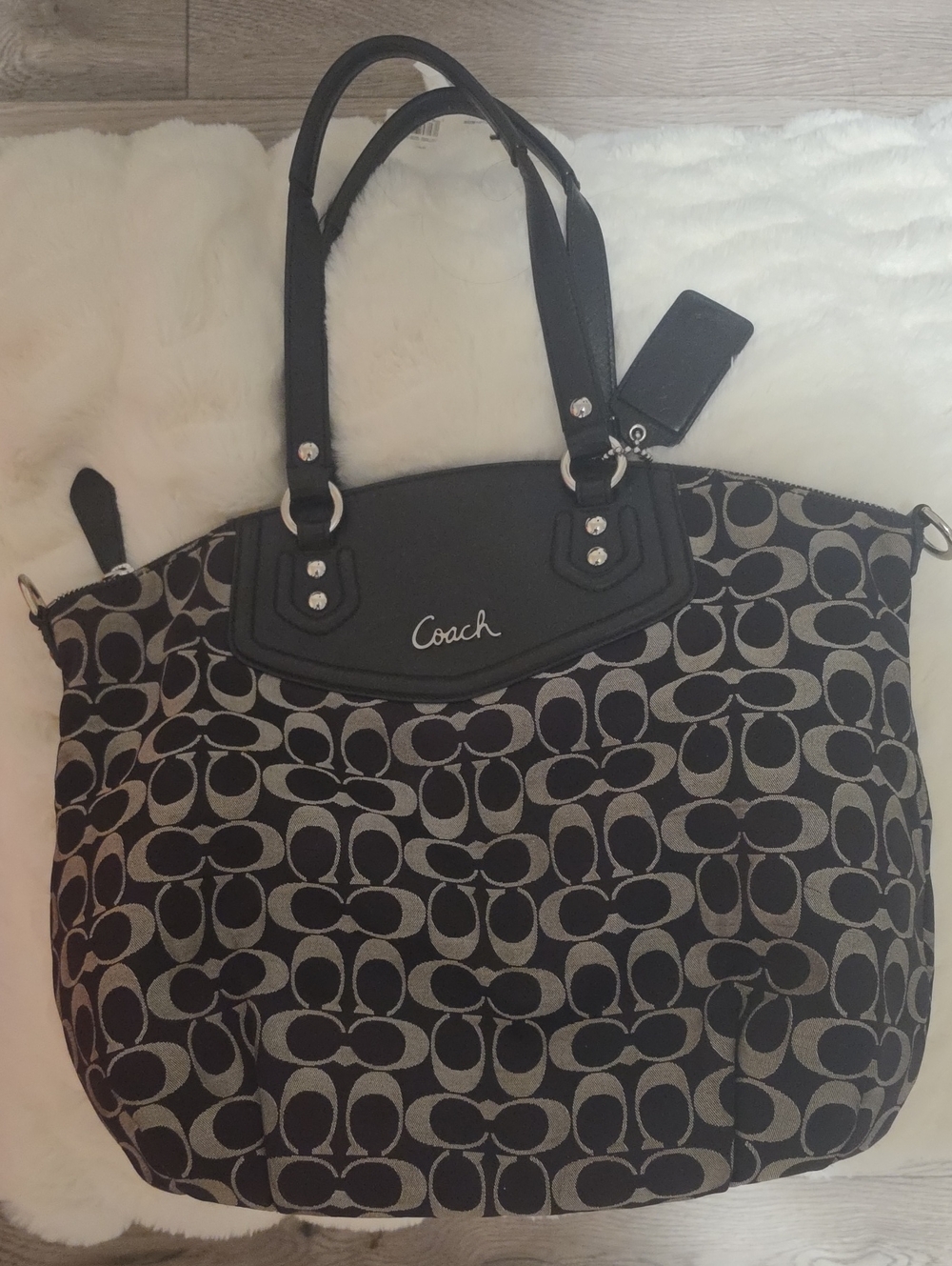 Coach Black and Gray Signature Tote